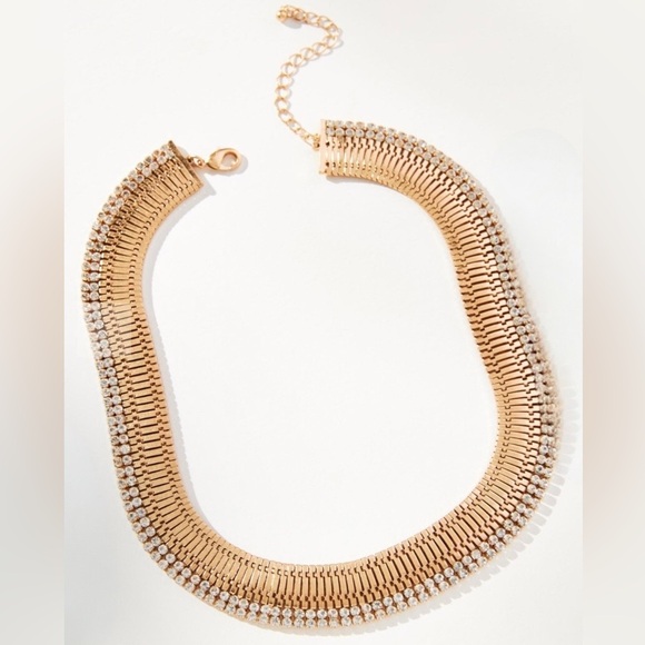 ANTHROPOLOGIE - 14K Gold Plated Wide Pavé Snake Chain Necklace - Picture 2 of 8